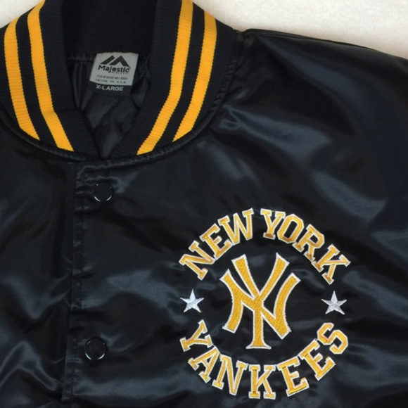 NEW Yankees Black Satin Quilted Baseball jacket XL - Picture 2 of 8